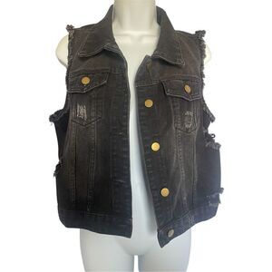 Black Distressed Jean Vest Jacket